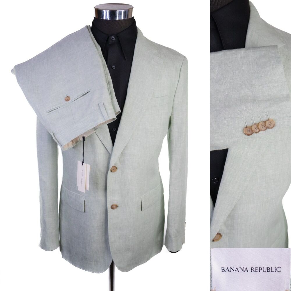 Banana Republic Tailored Slim Suit 100% Linen Blazer Sz 40R Pants 36x31 NWT
